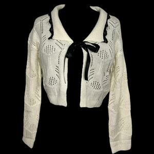 White Knit Sweater with Black‎ Trim Size S